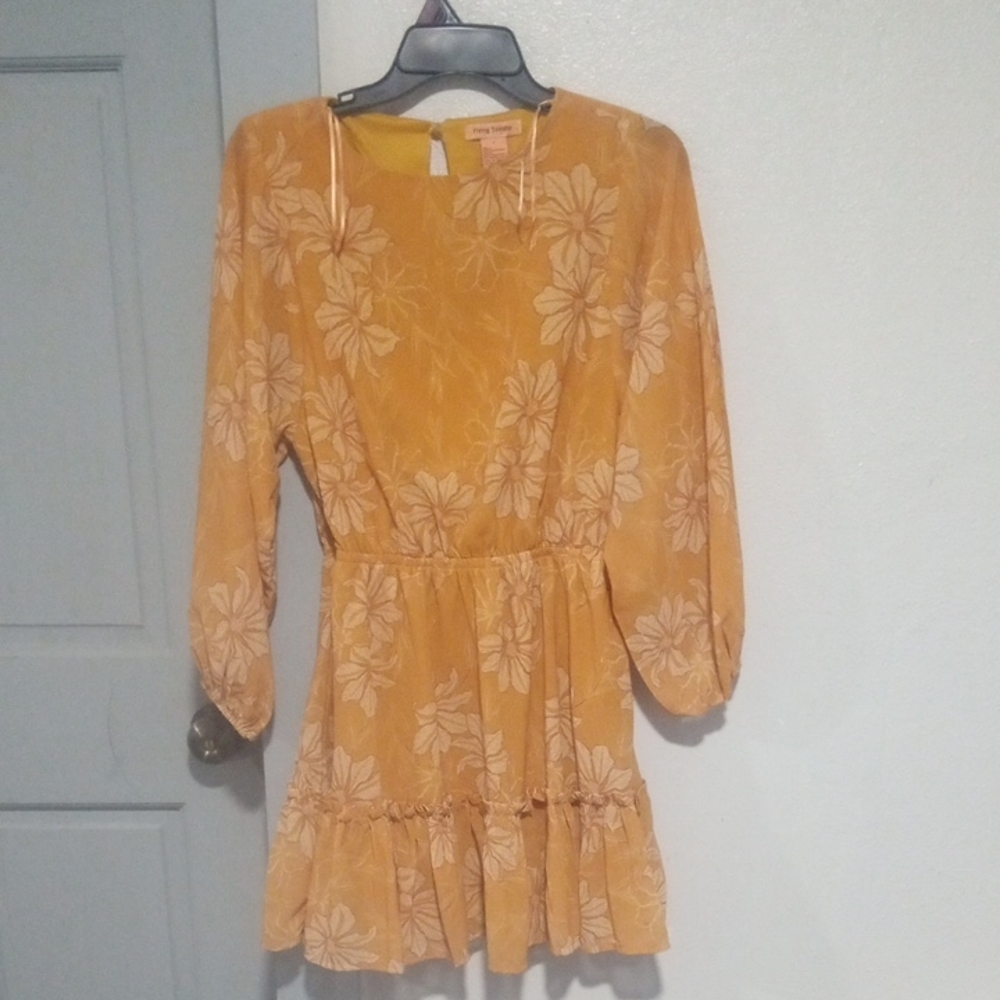Flying Tomato Mustard Floral Long Sleeve Dress